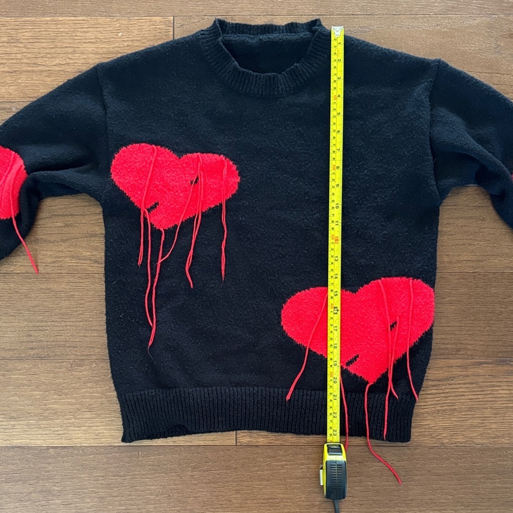 Unlisted Black Crewneck Sweater with Red Drip Heart Motifs - Picture 3 of 5